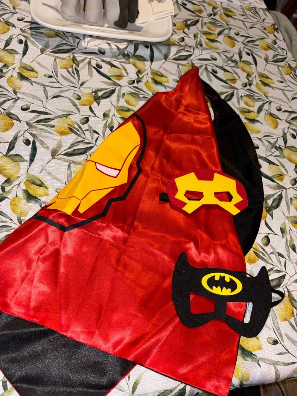 Superhero Batman & Iron Man Dress Up Reversible Cape w Matching Felt Masks EUC